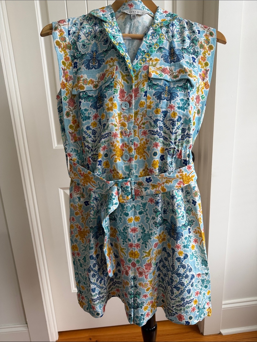 Ranna Gill Light Blue Multicolor Floral Button Front Dress
